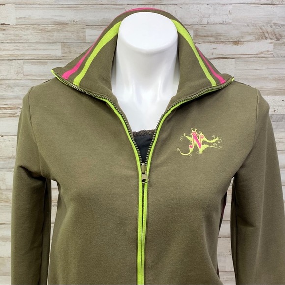 Nuvula Sweatshirt Illustrated Graphic Womens Size M Olive Green Artsy Full Zip - Picture 4 of 16